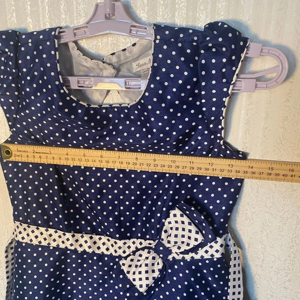 Jona Michelle Polka Dot Dress Girls Size 10 Blue White 100% Polyester Sleeveless